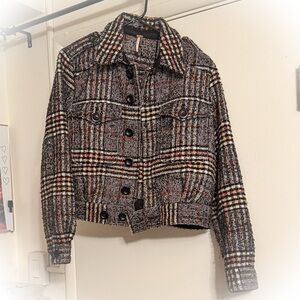 Free People Black and Red Plaid Blazer